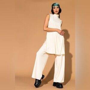 Dressed in LALA Gigi Sleeveless Ribbed Playsuit in Sand